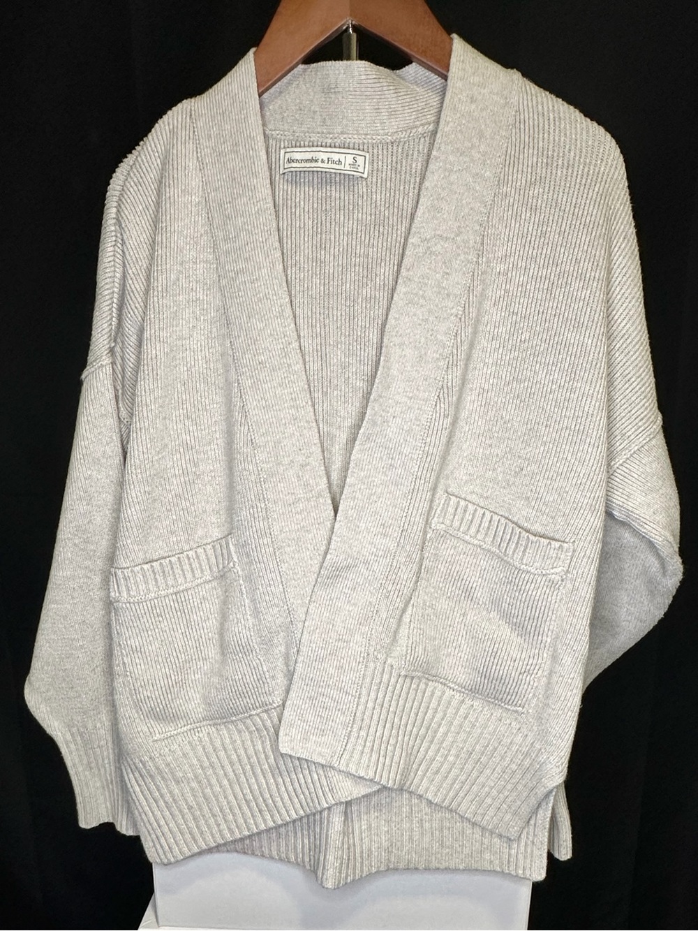 Abercrombie & Fitch Light Cream Ribbed Open-Front Cardigan